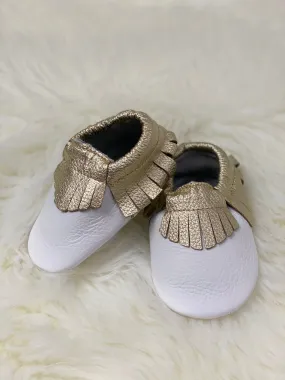 White and Gold Leather Moccasins