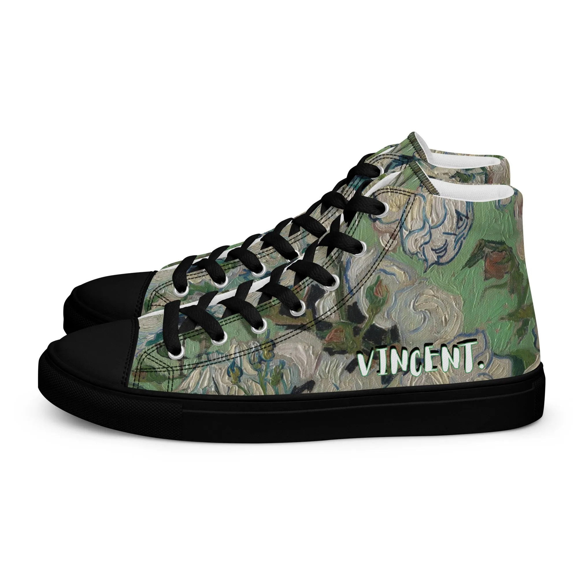 Women’s Van Gogh Inspired White Roses High Top Canvas Shoes