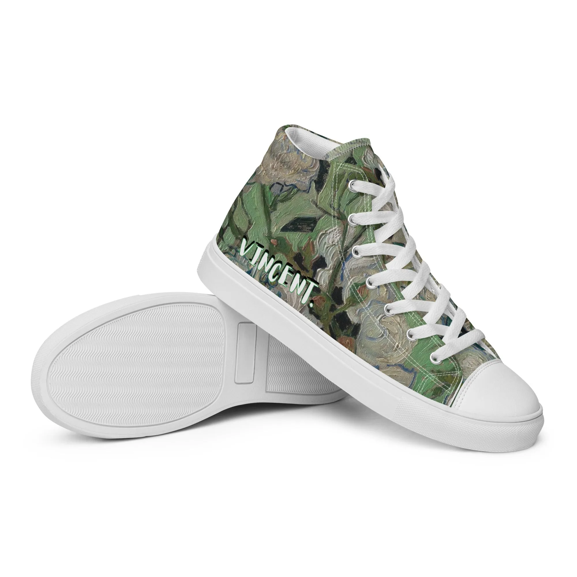 Women’s Van Gogh Inspired White Roses High Top Canvas Shoes