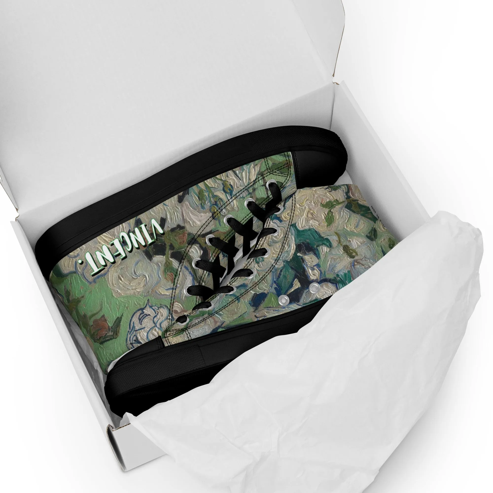 Women’s Van Gogh Inspired White Roses High Top Canvas Shoes