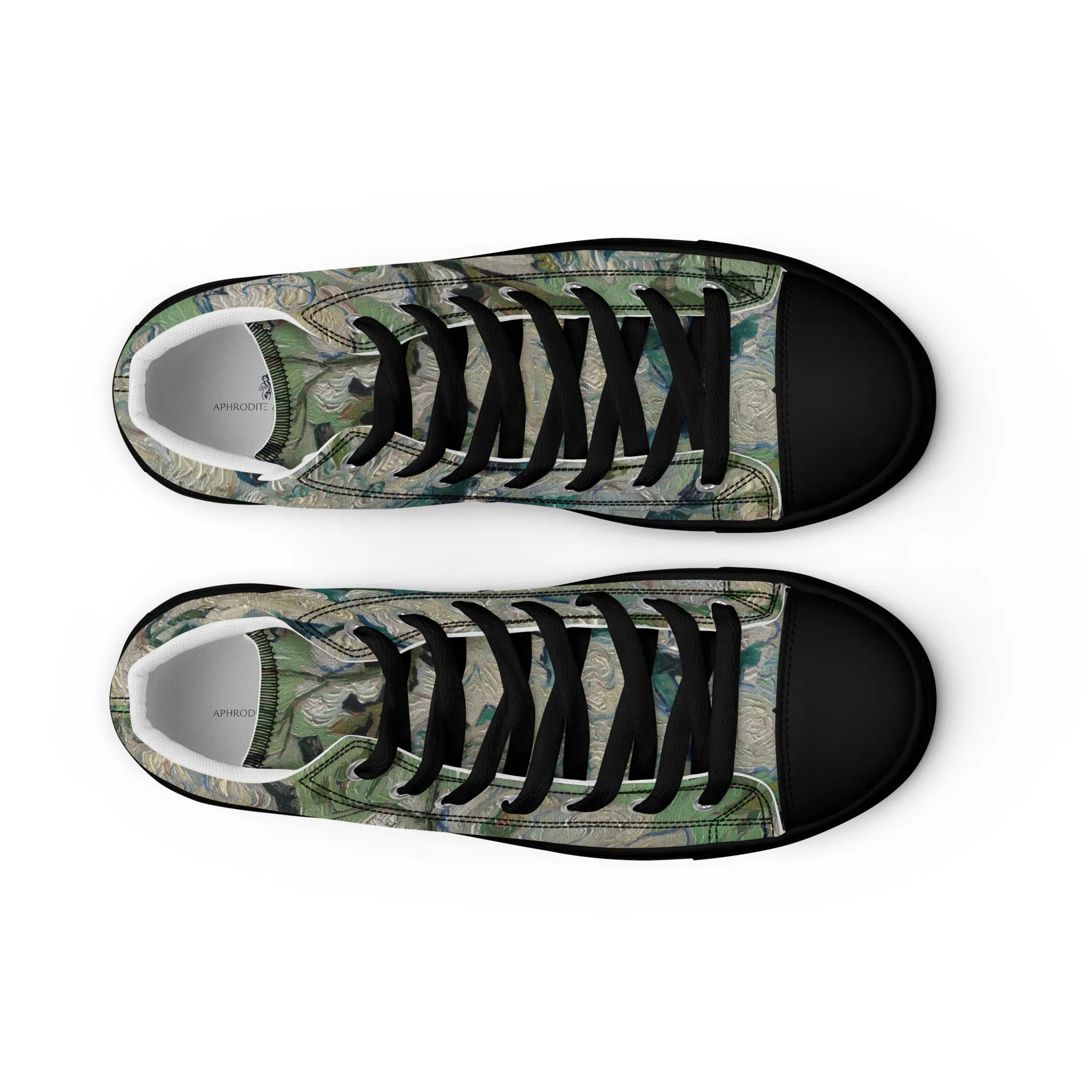 Women’s Van Gogh Inspired White Roses High Top Canvas Shoes