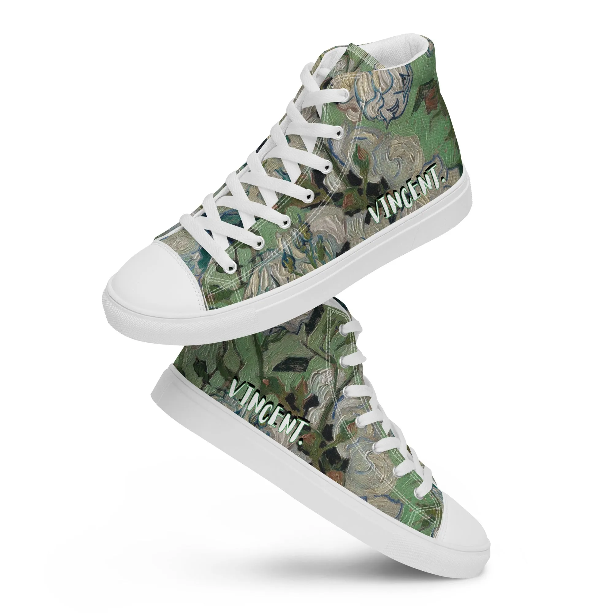 Women’s Van Gogh Inspired White Roses High Top Canvas Shoes