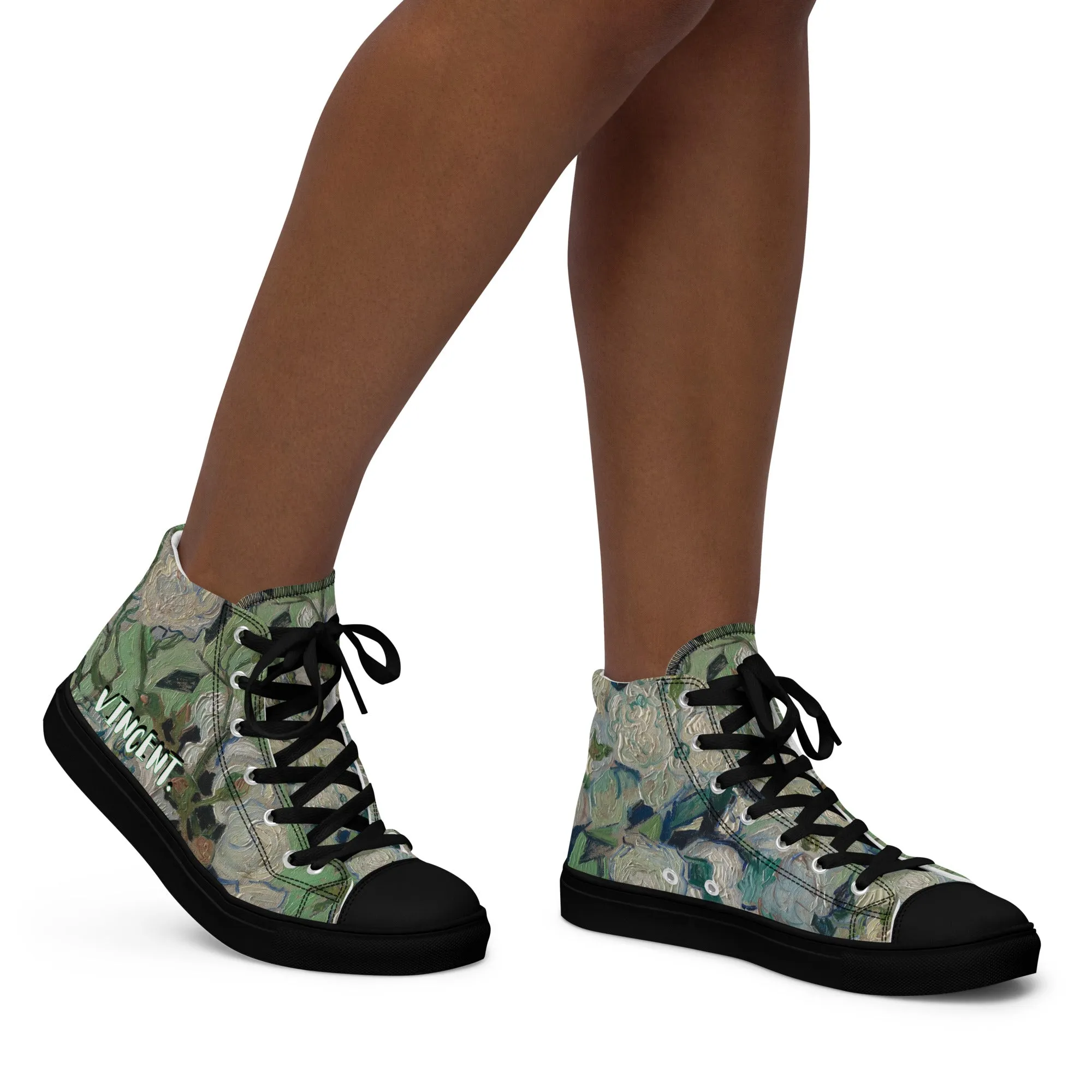 Women’s Van Gogh Inspired White Roses High Top Canvas Shoes