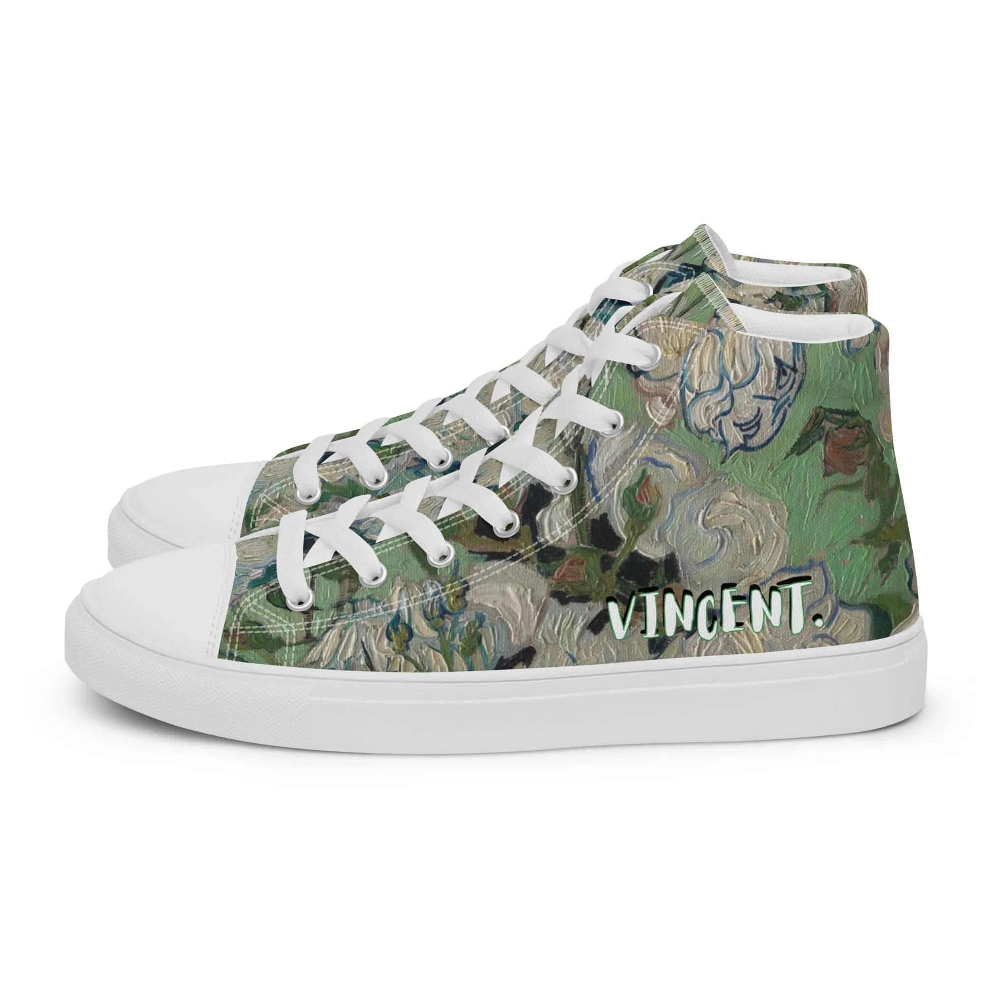 Women’s Van Gogh Inspired White Roses High Top Canvas Shoes