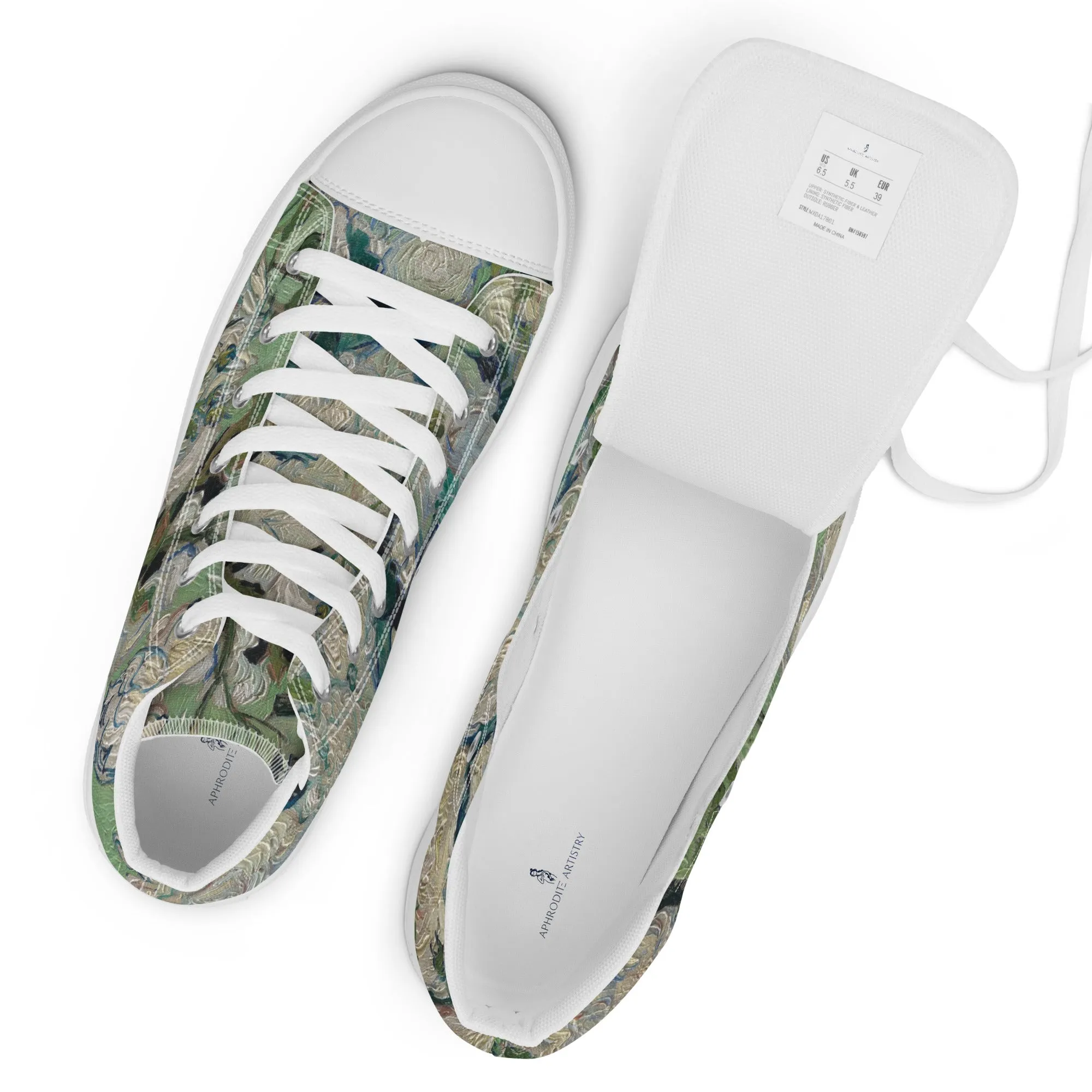 Women’s Van Gogh Inspired White Roses High Top Canvas Shoes