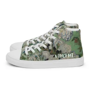 Women’s Van Gogh Inspired White Roses High Top Canvas Shoes