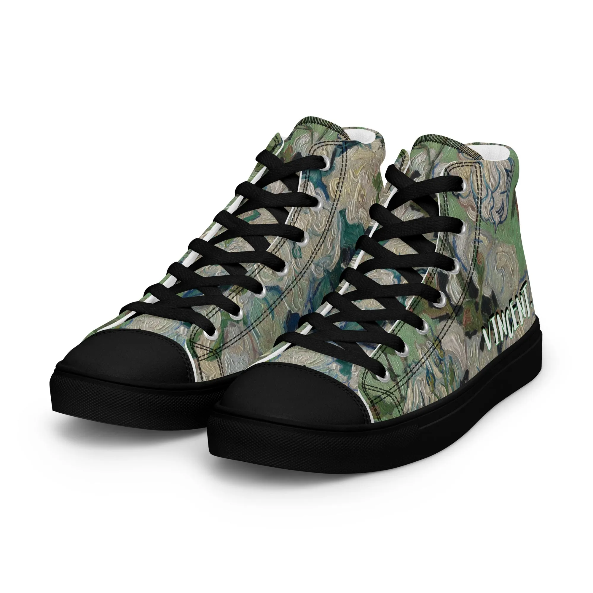 Women’s Van Gogh Inspired White Roses High Top Canvas Shoes