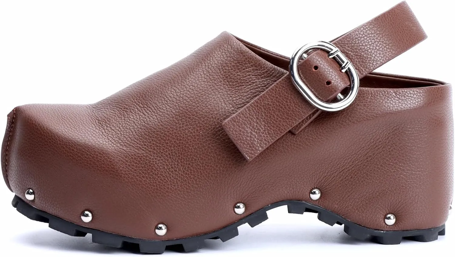 XOBZJH Women's Long Calf Hair Platform Clogs with Wool Lined Slip On Mules & Clogs Adjustable Leather Ankle Strap with Buckle Fur Shoes