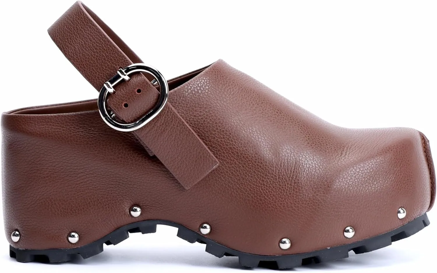 XOBZJH Women's Long Calf Hair Platform Clogs with Wool Lined Slip On Mules & Clogs Adjustable Leather Ankle Strap with Buckle Fur Shoes