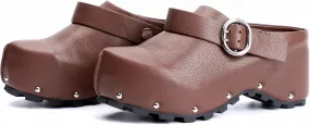 XOBZJH Women's Long Calf Hair Platform Clogs with Wool Lined Slip On Mules & Clogs Adjustable Leather Ankle Strap with Buckle Fur Shoes