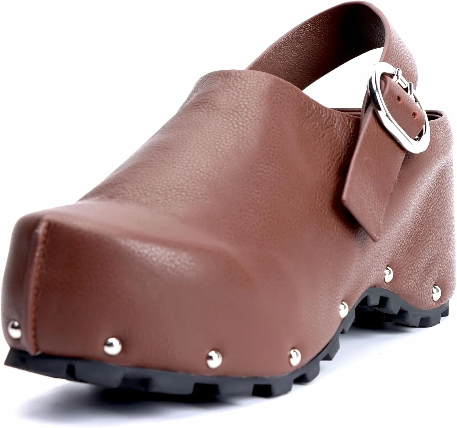 XOBZJH Women's Long Calf Hair Platform Clogs with Wool Lined Slip On Mules & Clogs Adjustable Leather Ankle Strap with Buckle Fur Shoes
