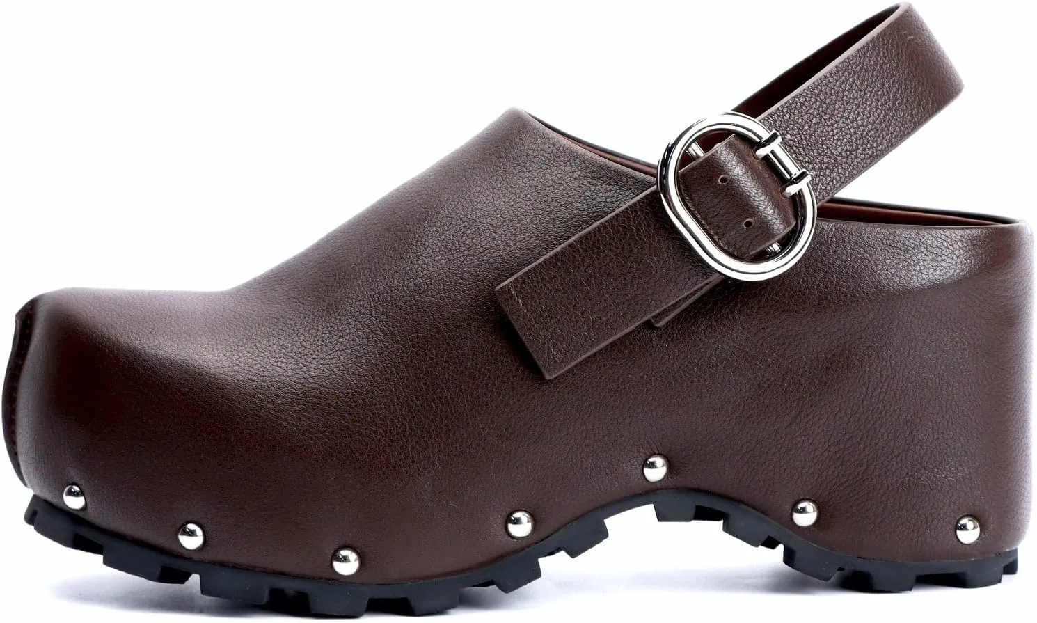 XOBZJH Women's Long Calf Hair Platform Clogs with Wool Lined Slip On Mules & Clogs Adjustable Leather Ankle Strap with Buckle Fur Shoes