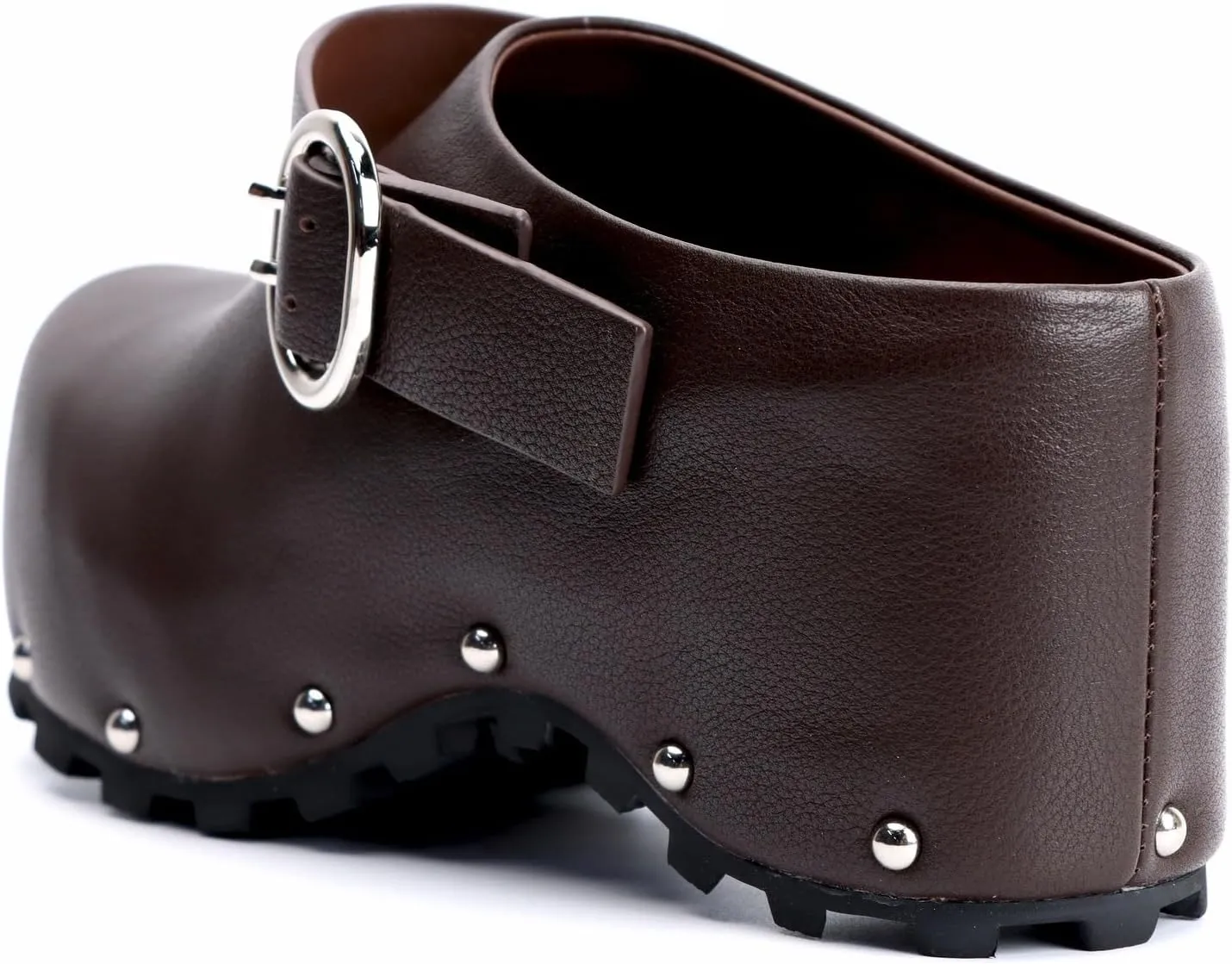 XOBZJH Women's Long Calf Hair Platform Clogs with Wool Lined Slip On Mules & Clogs Adjustable Leather Ankle Strap with Buckle Fur Shoes