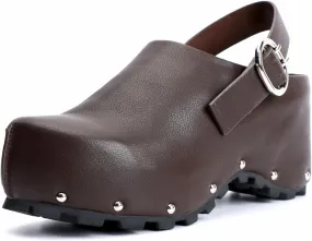 XOBZJH Women's Long Calf Hair Platform Clogs with Wool Lined Slip On Mules & Clogs Adjustable Leather Ankle Strap with Buckle Fur Shoes