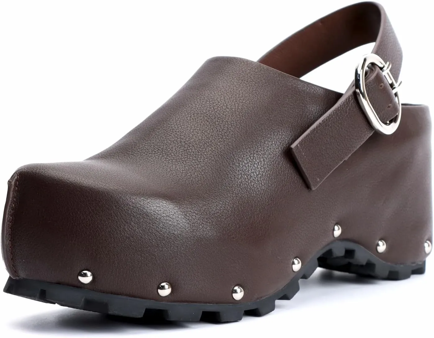 XOBZJH Women's Long Calf Hair Platform Clogs with Wool Lined Slip On Mules & Clogs Adjustable Leather Ankle Strap with Buckle Fur Shoes