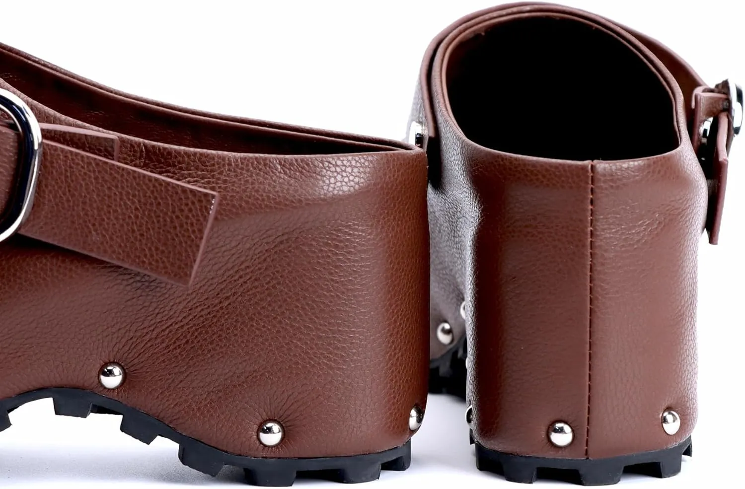 XOBZJH Women's Long Calf Hair Platform Clogs with Wool Lined Slip On Mules & Clogs Adjustable Leather Ankle Strap with Buckle Fur Shoes