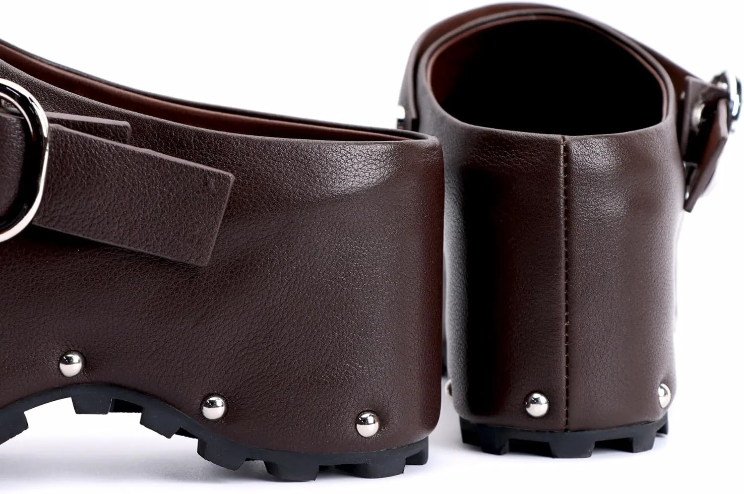 XOBZJH Women's Long Calf Hair Platform Clogs with Wool Lined Slip On Mules & Clogs Adjustable Leather Ankle Strap with Buckle Fur Shoes
