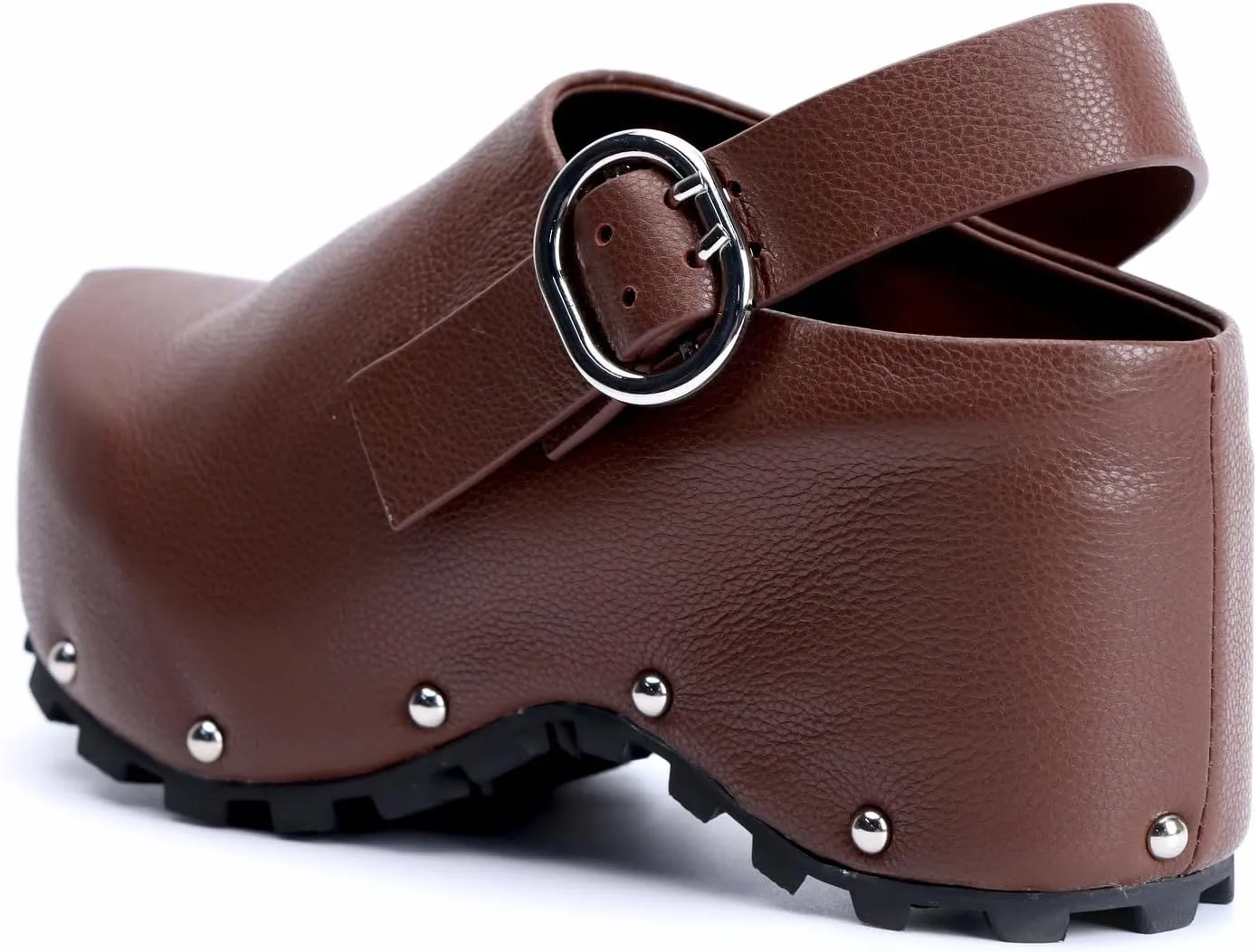 XOBZJH Women's Long Calf Hair Platform Clogs with Wool Lined Slip On Mules & Clogs Adjustable Leather Ankle Strap with Buckle Fur Shoes